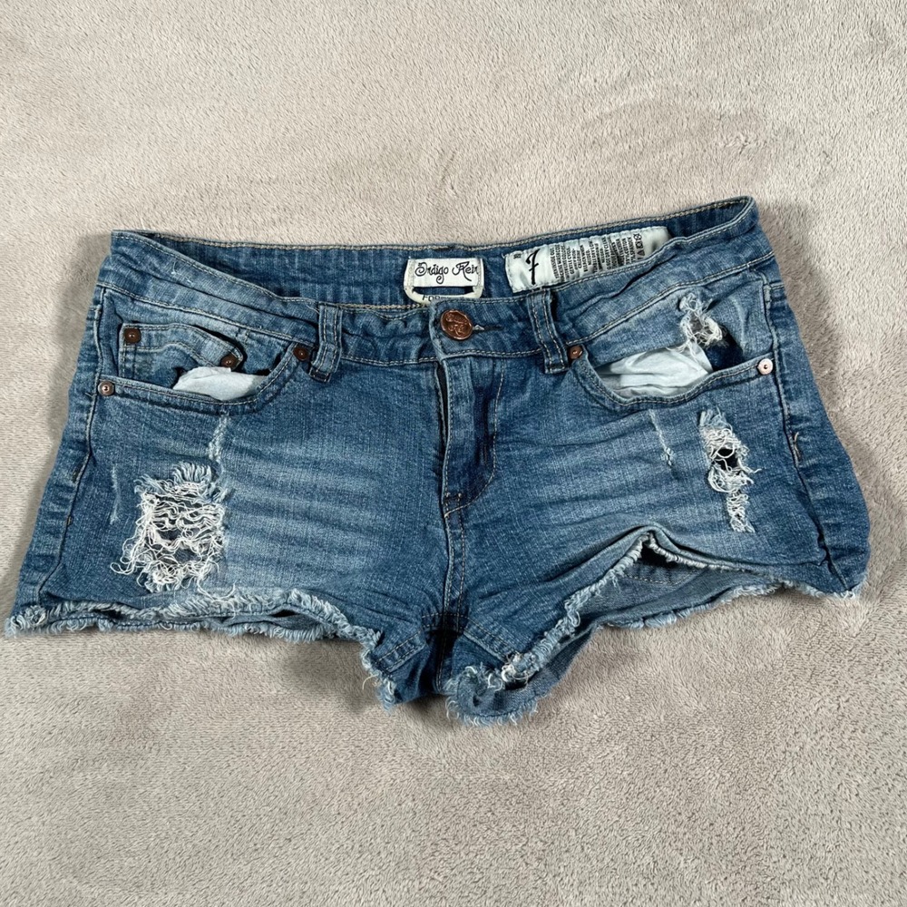 Indigo Rein Jean Shorts Women's Size 7 Denim Distressed Medium Wash Frayed Hem